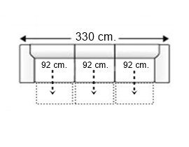 Sofá 5 plazas con 3 asientos deslizantes manual brazos 27 cm.
