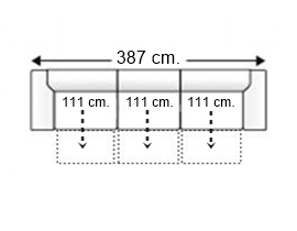 Sofá 6 plazas con 3 asientos deslizantes manual brazos 27 cm.