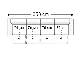 Sofá 6 plazas con 4 asientos deslizantes manual brazos 27 cm.