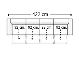 Sofá 7 plazas con 4 asientos deslizantes motor brazos 27 cm.