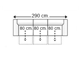 Sofá 5 plazas con 3 asientos deslizantes.