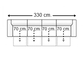 Sofá 5,5 plazas con 4 asientos deslizantes.
