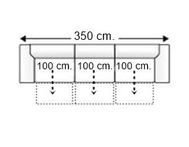 Sofá 6 plazas con 3 asientos deslizantes.