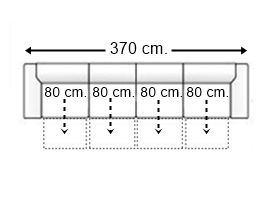 Sofá 6,5 plazas con 4 asientos deslizantes.