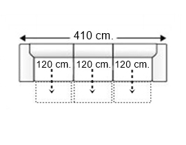 Sofá 7 plazas con 3 asientos deslizantes.