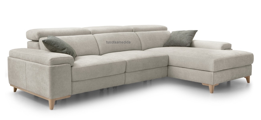 Sofá con 2 asientos deslizantes carro y chaise longue patas altas